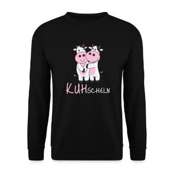 Kühe knuddeln gerne Kuhscheln verliebt umarmen - Unisex Pullover - Schwarz - Vorne - Alina (178cm) & Michal (187cm)