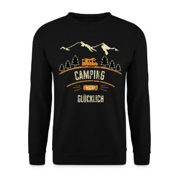 Camping Spruch glücklich als Camper Geschenk - Unisex Pullover - Schwarz - Vorne - Alina (178cm) & Michal (187cm)