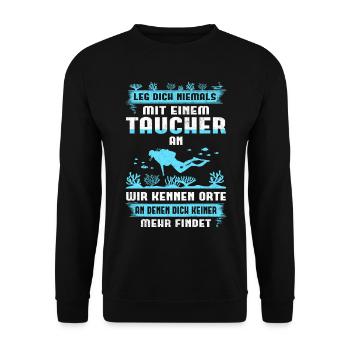 Tauchen Taucherin Taucher Spruch Geschenkidee - Unisex Pullover - Schwarz - Vorne - Alina (178cm) & Michal (187cm)