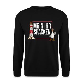 Nord deutscher Möwen Moin Spacken Plattdeutsch - Unisex Pullover - Schwarz - Vorne - Alina (178cm) & Michal (187cm)