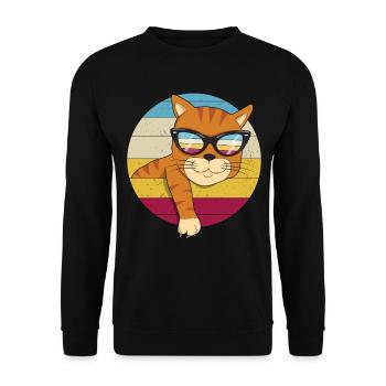 Vintage rothaar Katze Sonnenbrille Katzenliebhaber - Unisex Pullover - Schwarz - Vorne - Alina (178cm) & Michal (187cm)