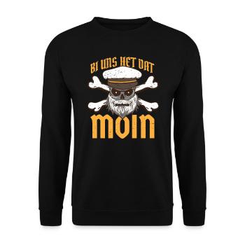 Plattdeutsch Bi uns het dat Moin für Norddeutsche - Unisex Pullover - Schwarz - Vorne - Alina (178cm) & Michal (187cm)
