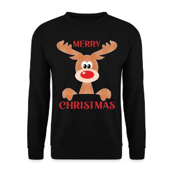 Rentier Weihnachtlich - Unisex Pullover - Schwarz - Vorne - Alina (178cm) & Michal (187cm)