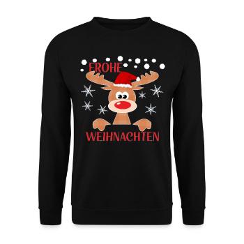 Frohe Weihnachten Rentier Schnee Geschenkideen - Unisex Pullover - Schwarz - Vorne - Alina (178cm) & Michal (187cm)