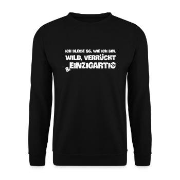 Ich bleibe, wie ich bin cooler Spruch einzigartig - Unisex Pullover - Schwarz - Vorne - Alina (178cm) & Michal (187cm)