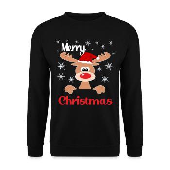 Merry Christmas Reindeer Geschenkidee - Rentier - Unisex Pullover - Schwarz - Vorne - Alina (178cm) & Michal (187cm)