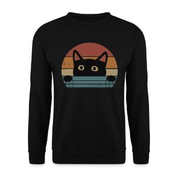 Cat Kitten Meow Pet Cat Retro Cat - Unisex Sweatshirt - black - Front - Alina (178cm) & Michal (187cm)