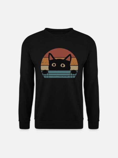 Katze Kätzchen Miau Haustier Katze Retro Katze - Unisex Pullover - Schwarz