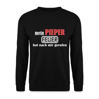 Notruf freiwillige Feuerwehr Pieper - Unisex Pullover - Schwarz - Vorne - Alina (178cm) & Michal (187cm)