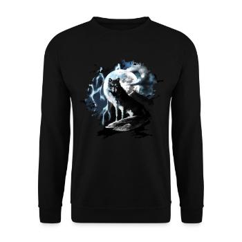 Le loup est assis en train de hurler à la pleine lune la nuit - Sweat-shirt Unisexe - noir - Devant - Alina (178cm) & Michal (187cm)
