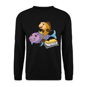 Butter with the fish Low German saying - Unisex Sweatshirt - black - Front - Alina (178cm) & Michal (187cm)
