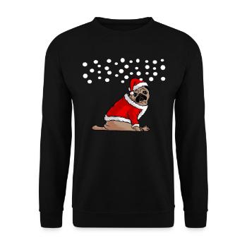 Mops Weihnachts Hund - Unisex Pullover - Schwarz - Vorne - Alina (178cm) & Michal (187cm)