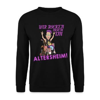 Heavy Metal Musik wir rocken das Altenheim Musiker - Unisex Pullover - Schwarz - Vorne - Alina (178cm) & Michal (187cm)