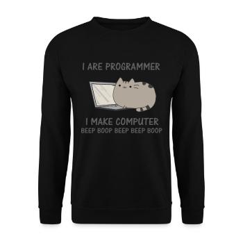Programierer lustige Katze Computer Nerd - Unisex Pullover - Schwarz - Vorne - Alina (178cm) & Michal (187cm)