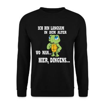 Schildkröte 60 Geburtstag im Jahrgang 1960 Alter - Unisex Pullover - Schwarz - Vorne - Alina (178cm) & Michal (187cm)