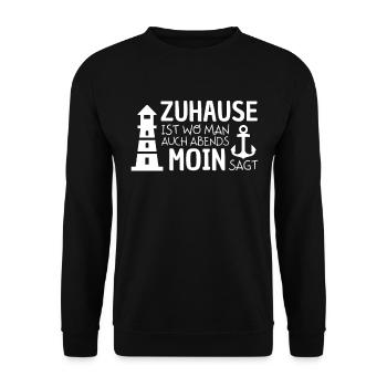 Zuhause Moin Norddeutsch Leuchtturm Meer Küste - Unisex Pullover - Schwarz - Vorne - Alina (178cm) & Michal (187cm)