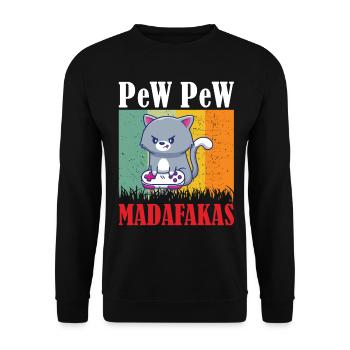 Gaming Cat Pew Pew - Unisex Pullover - Schwarz - Vorne - Alina (178cm) & Michal (187cm)
