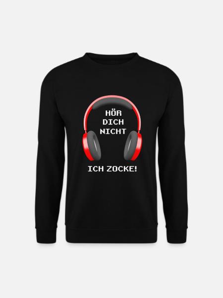 Ich höre dich nicht ich zocke Spruch mit Kopfhörer - Unisex Pullover - Schwarz