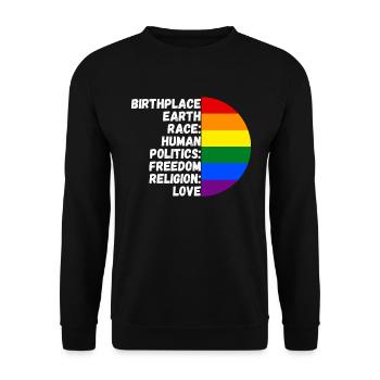 Birthplace Religion Love Freedom Life People - Unisex Sweatshirt - black - Front - Alina (178cm) & Michal (187cm)