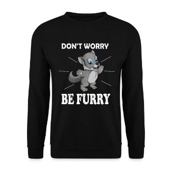 Süßer Wolf Spruch Don't worry be Furry Fox - Unisex Pullover - Schwarz - Vorne - Alina (178cm) & Michal (187cm)