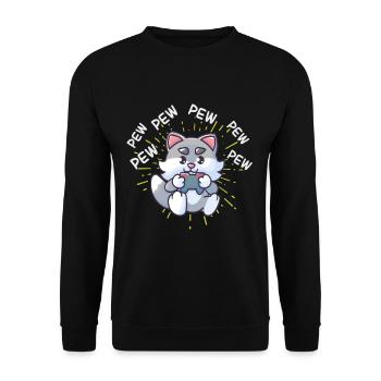 Console de jeu de jeux vidéo Pew Pew Gaming Cat - Sweat-shirt Unisexe - noir - Devant - Alina (178cm) & Michal (187cm)