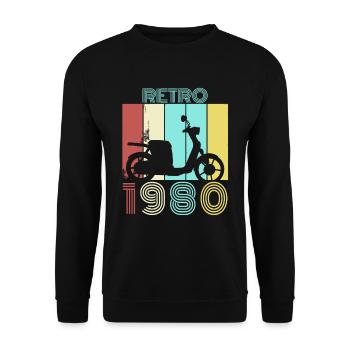 1980 80er Rollerfahrer - Unisex Pullover - Schwarz - Vorne - Alina (178cm) & Michal (187cm)