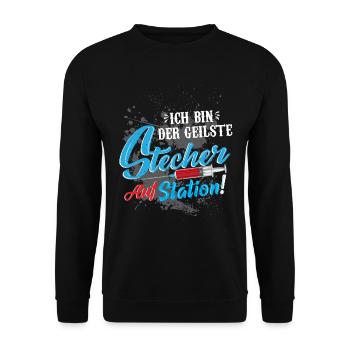 Krankenpfleger der geilste Stecher auf Station - Unisex Pullover - Schwarz - Vorne - Alina (178cm) & Michal (187cm)