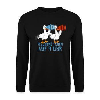 Moin plattdeutsch norddeutsch Möwen Fischbrötchen - Unisex Pullover - Schwarz - Vorne - Alina (178cm) & Michal (187cm)