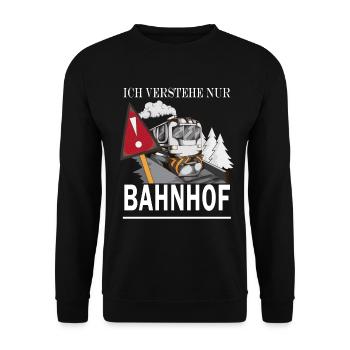 Modeleisenbahn ich verstehe nur Bahnhof Eisenbahn - Unisex Pullover - Schwarz - Vorne - Alina (178cm) & Michal (187cm)