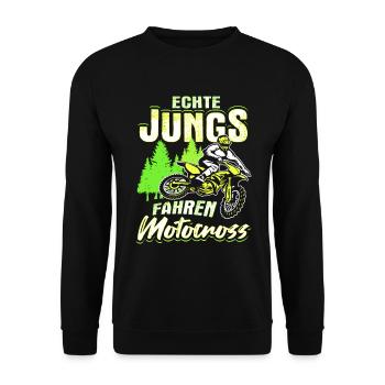 Echte Jungs Fahren Motocross Kinder Biker Geschenk - Unisex Pullover - Schwarz - Vorne - Alina (178cm) & Michal (187cm)