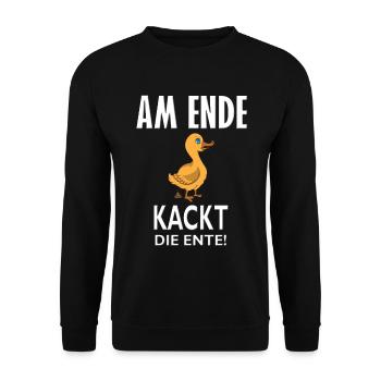 Lustige Ente am Ende kackt die Ente Stuhlgang Fun - Unisex Pullover - Schwarz - Vorne - Alina (178cm) & Michal (187cm)
