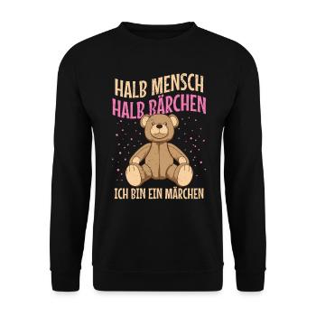 Bär halb Mensch Halb Bärchen, ich bin ein Märchen - Unisex Pullover - Schwarz - Vorne - Alina (178cm) & Michal (187cm)