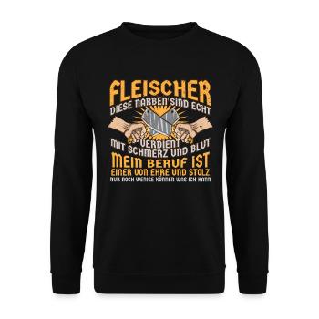 Fleischer Ehre Stolz Fleischliebhaber Beruf Spruch - Unisex Pullover - Schwarz - Vorne - Alina (178cm) & Michal (187cm)