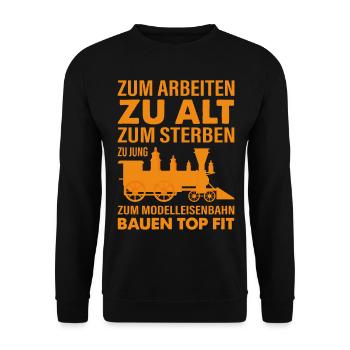 Modelleisenbahn Opa Modellbau Eisenbahner - Unisex Pullover - Schwarz - Vorne - Alina (178cm) & Michal (187cm)