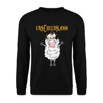 Unschuldslamm Schaf Lamm Tiere Heiligenschein - Unisex Pullover - Schwarz - Vorne - Alina (178cm) & Michal (187cm)
