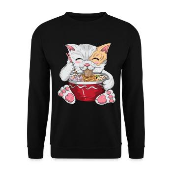 Japanese kawaii cat with noodles cat owner - Unisex Sweatshirt - black - Front - Alina (178cm) & Michal (187cm)