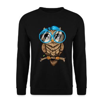 Eule ich mag halt Eulen Nerd Brille Crazy Owl Lady - Unisex Pullover - Schwarz - Vorne - Alina (178cm) & Michal (187cm)