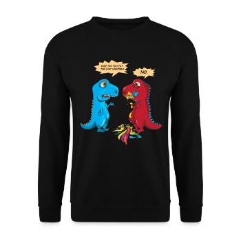 Did you eat the last Unicorn? Letztes Einhorn Dino - Unisex Pullover - Schwarz - Vorne - Alina (178cm) & Michal (187cm)