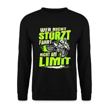 Dirt Bike Motocross Motorrad Biker Spruch Geschenk - Unisex Pullover - Schwarz - Vorne - Alina (178cm) & Michal (187cm)