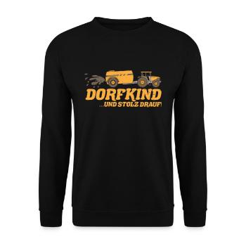 Dorfkinder Spruch Traktor Dorfkind & Stolz drauf - Unisex Pullover - Schwarz - Vorne - Alina (178cm) & Michal (187cm)