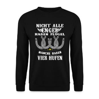 Alle Engel haben Hufen Reiter Fan Pferdeliebhaber - Unisex Pullover - Schwarz - Vorne - Alina (178cm) & Michal (187cm)