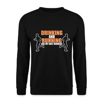 Saufen Laufen Jogging Spruch für Läufer - Unisex Pullover - Schwarz - Vorne - Alina (178cm) & Michal (187cm)