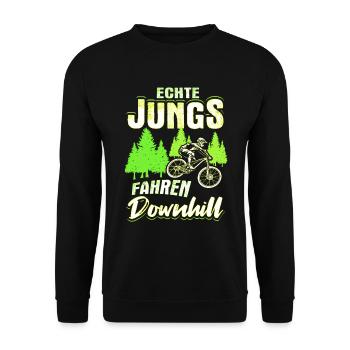 Echte Jungs Fahren Downhill Fahrrad Geschenk - Unisex Pullover - Schwarz - Vorne - Alina (178cm) & Michal (187cm)