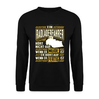 Radladerfahrer Spruch Geschenk Radlader Bagger Bau - Unisex Pullover - Schwarz - Vorne - Alina (178cm) & Michal (187cm)