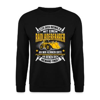 Radladerfahrer Spruch Geschenk Radlader Bagger Bau - Unisex Pullover - Schwarz - Vorne - Alina (178cm) & Michal (187cm)