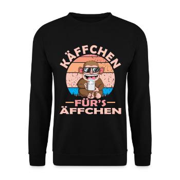 Käffchen für´s Äffchen Vintage Affe Kaffee Spruch - Unisex Pullover - Schwarz - Vorne - Alina (178cm) & Michal (187cm)