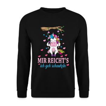 Einhorn Liebhaber Mir reichts ich geh Schaukeln - Unisex Pullover - Schwarz - Vorne - Alina (178cm) & Michal (187cm)