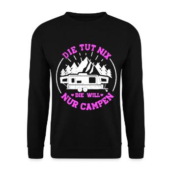 She doesn't do anything she just wants to camp Camping Womo Spruc - Unisex Sweatshirt - black - Front - Alina (178cm) & Michal (187cm)