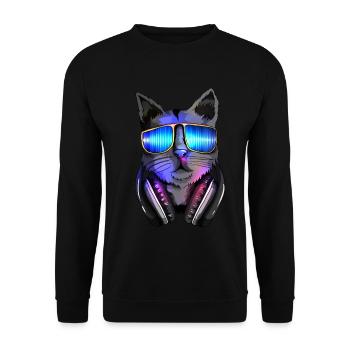 Katzenliebhaber Techno Katze Electro Musik DJ Cat - Unisex Pullover - Schwarz - Vorne - Alina (178cm) & Michal (187cm)