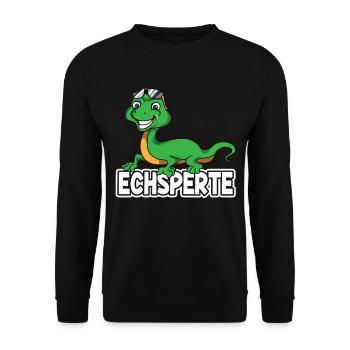 Echsperte Echse Reptilien Eidechse Experte Spruch - Unisex Pullover - Schwarz - Vorne - Alina (178cm) & Michal (187cm)